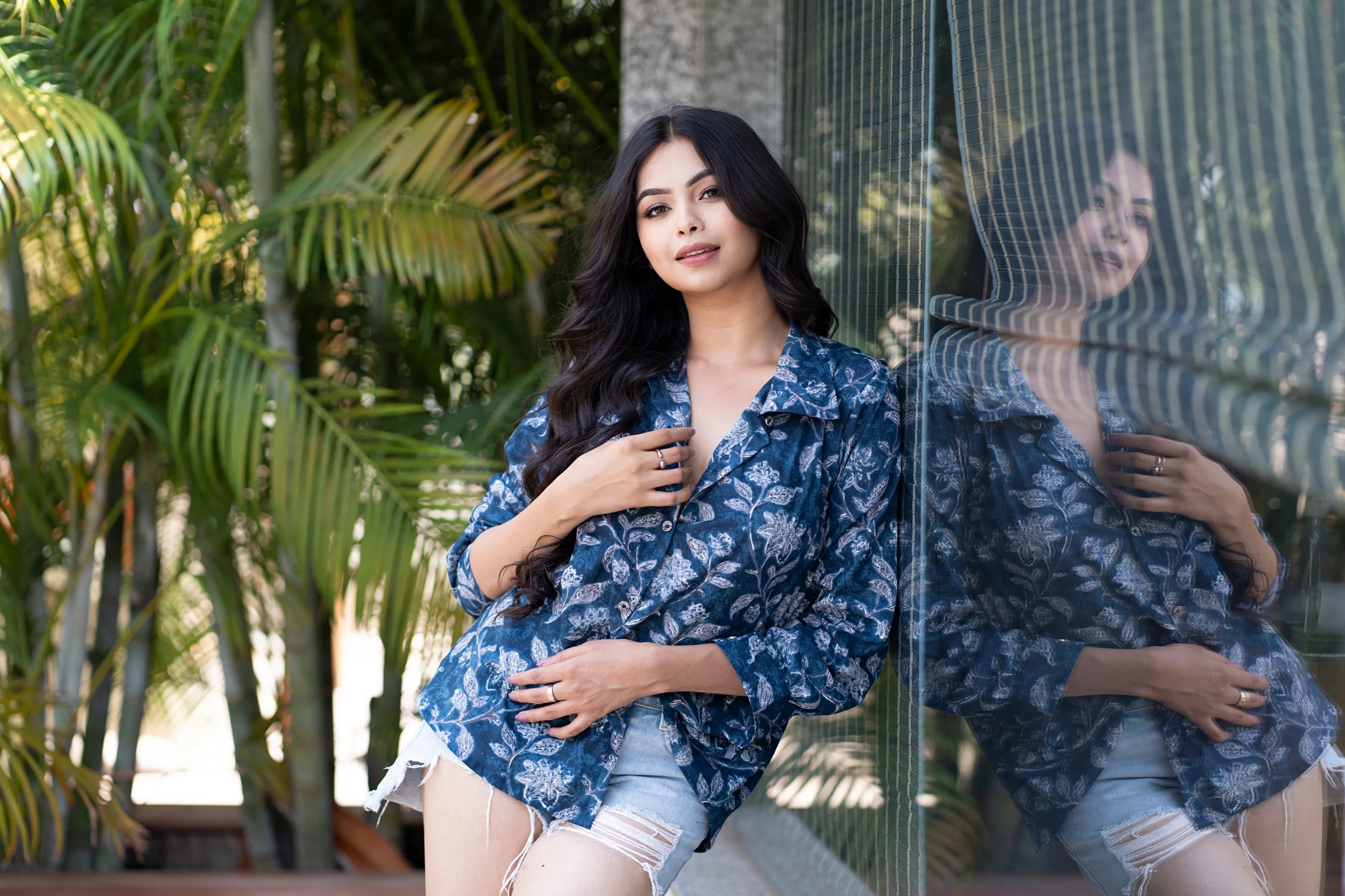 Women Button Down Shirt Long Sleeves for Summer - Blue
