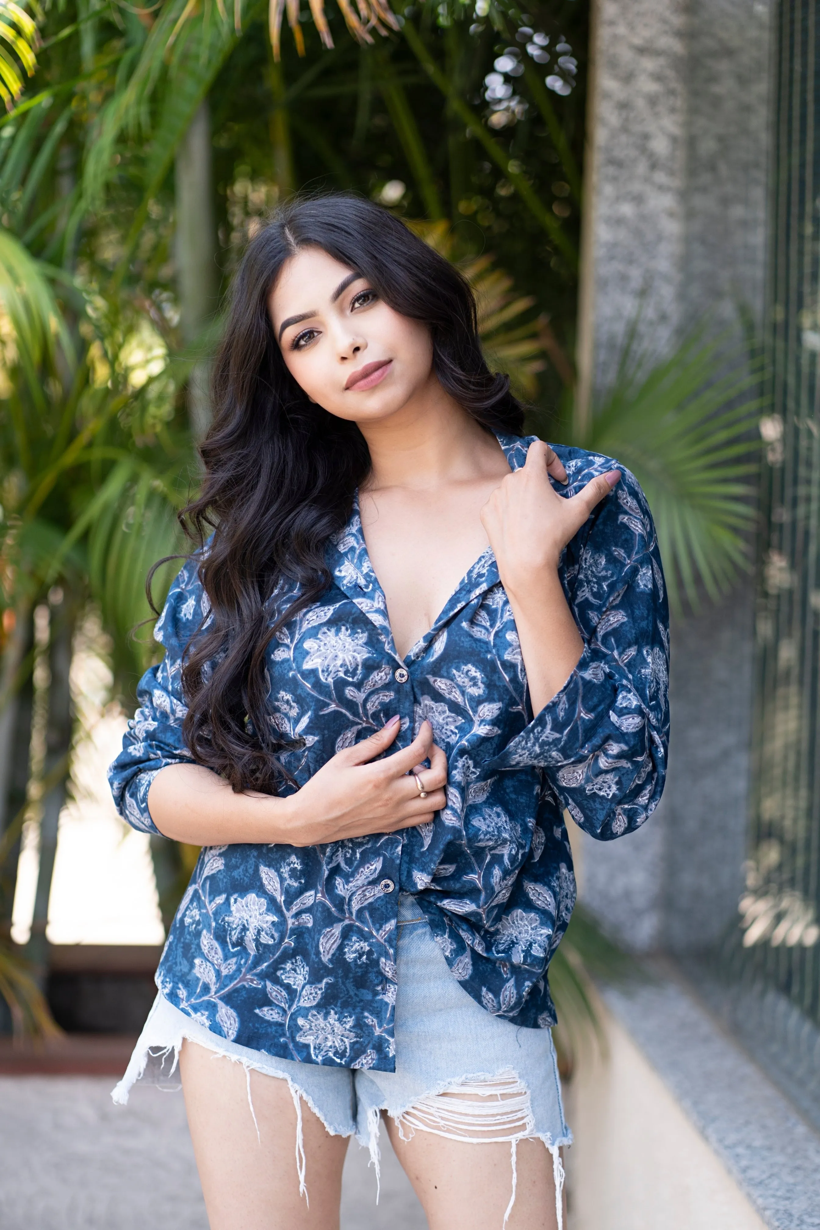 Women Button Down Shirt Long Sleeves for Summer - Blue