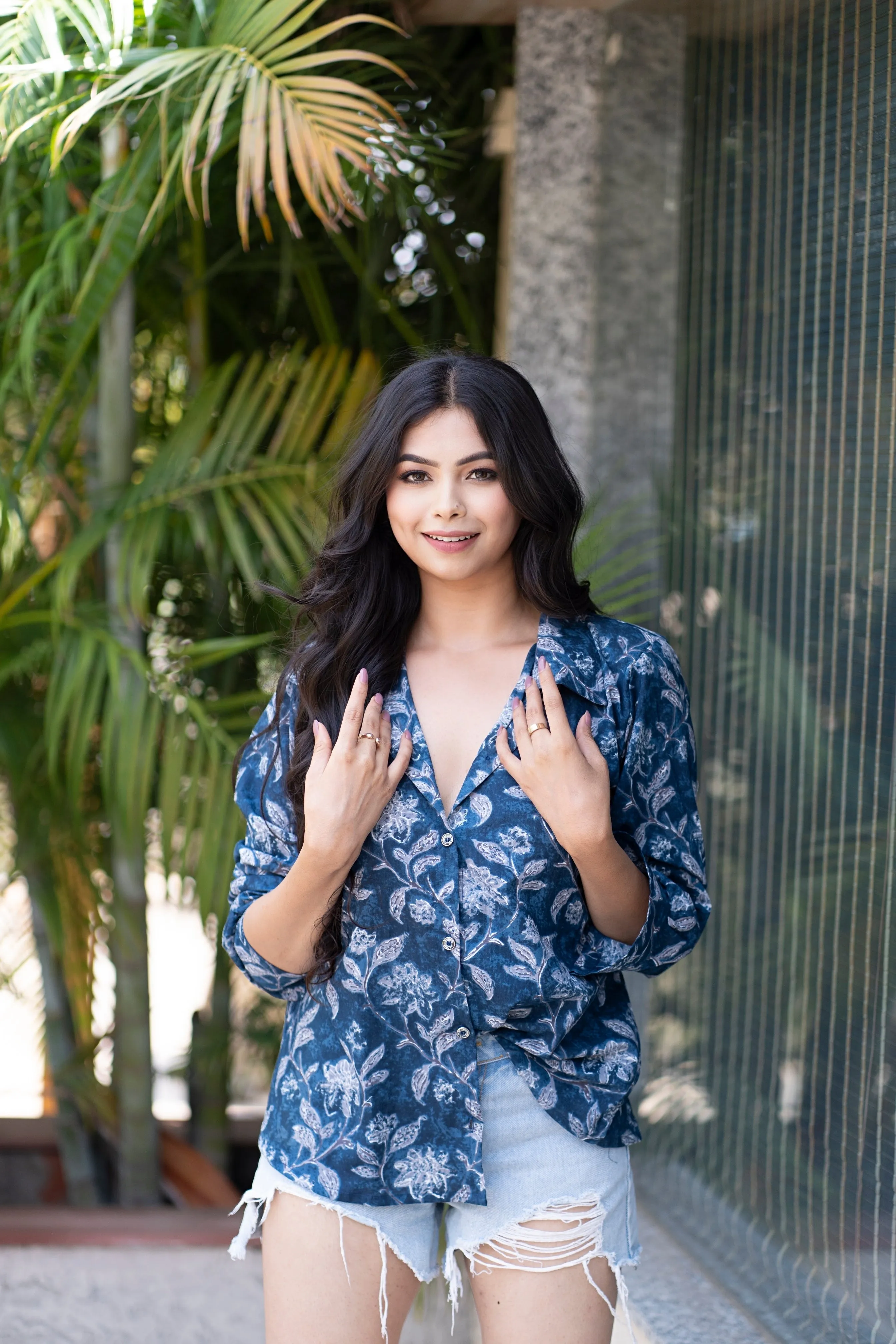 Women Button Down Shirt Long Sleeves for Summer - Blue