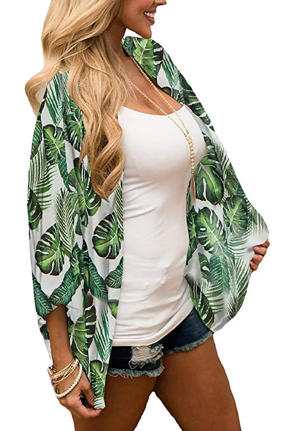 Women Floral Cardigans Chiffon Casual Loose Open Front Cover Ups Tops