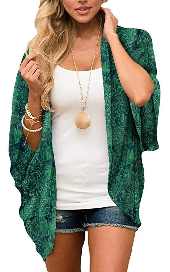 Women Floral Cardigans Chiffon Casual Loose Open Front Cover Ups Tops