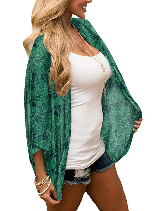 Women Floral Cardigans Chiffon Casual Loose Open Front Cover Ups Tops