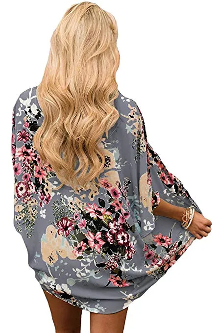 Women Floral Cardigans Chiffon Casual Loose Open Front Cover Ups Tops