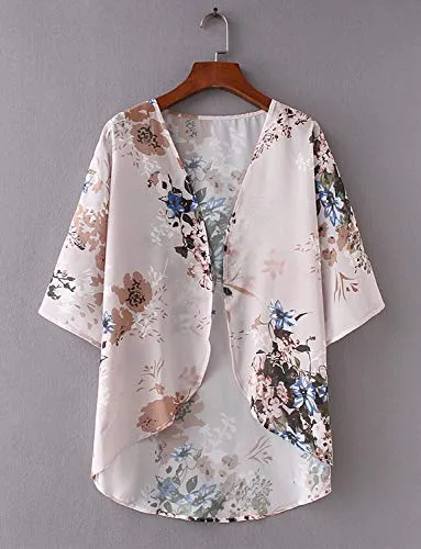 Women Floral Cardigans Chiffon Casual Loose Open Front Cover Ups Tops