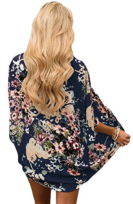 Women Floral Cardigans Chiffon Casual Loose Open Front Cover Ups Tops