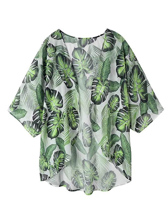 Women Floral Cardigans Chiffon Casual Loose Open Front Cover Ups Tops