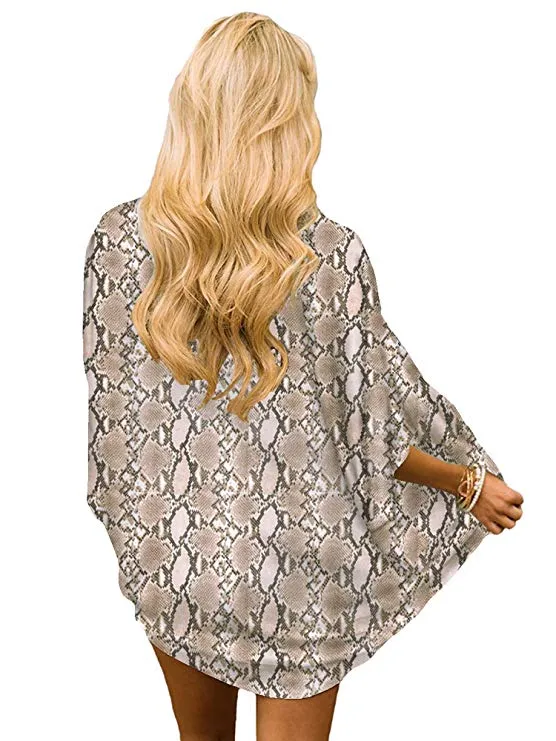 Women Floral Cardigans Chiffon Casual Loose Open Front Cover Ups Tops