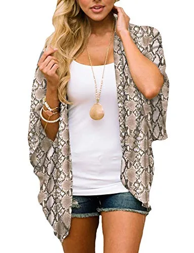 Women Floral Cardigans Chiffon Casual Loose Open Front Cover Ups Tops