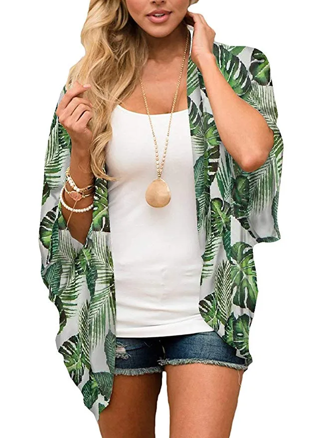 Women Floral Cardigans Chiffon Casual Loose Open Front Cover Ups Tops