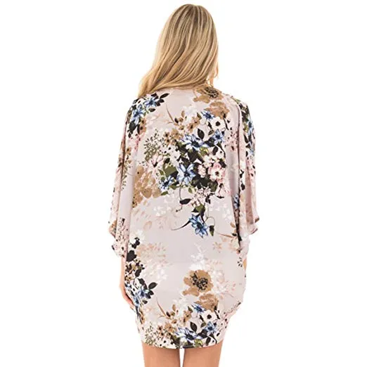Women Floral Cardigans Chiffon Casual Loose Open Front Cover Ups Tops