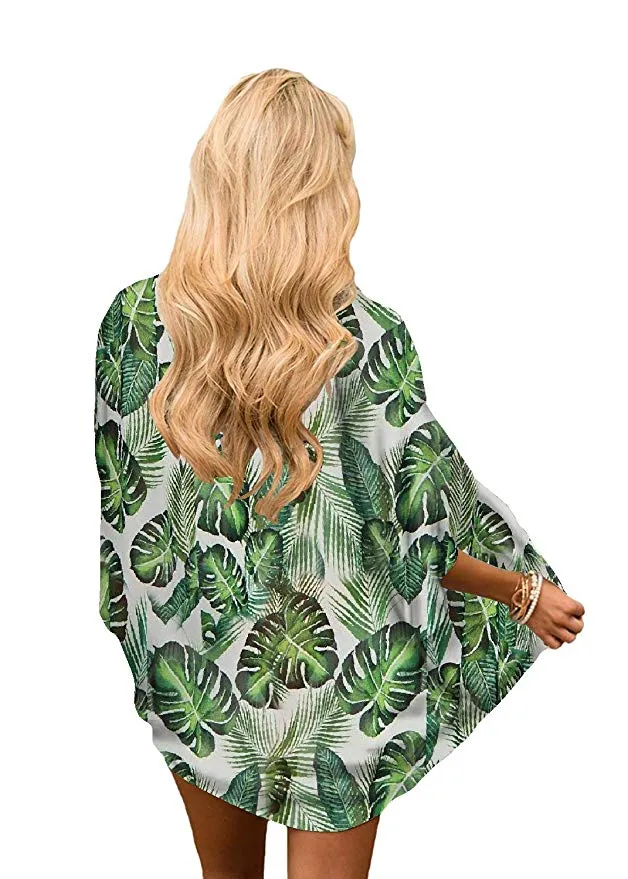 Women Floral Cardigans Chiffon Casual Loose Open Front Cover Ups Tops
