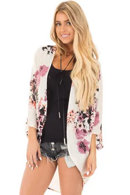Women Floral Cardigans Chiffon Casual Loose Open Front Cover Ups Tops