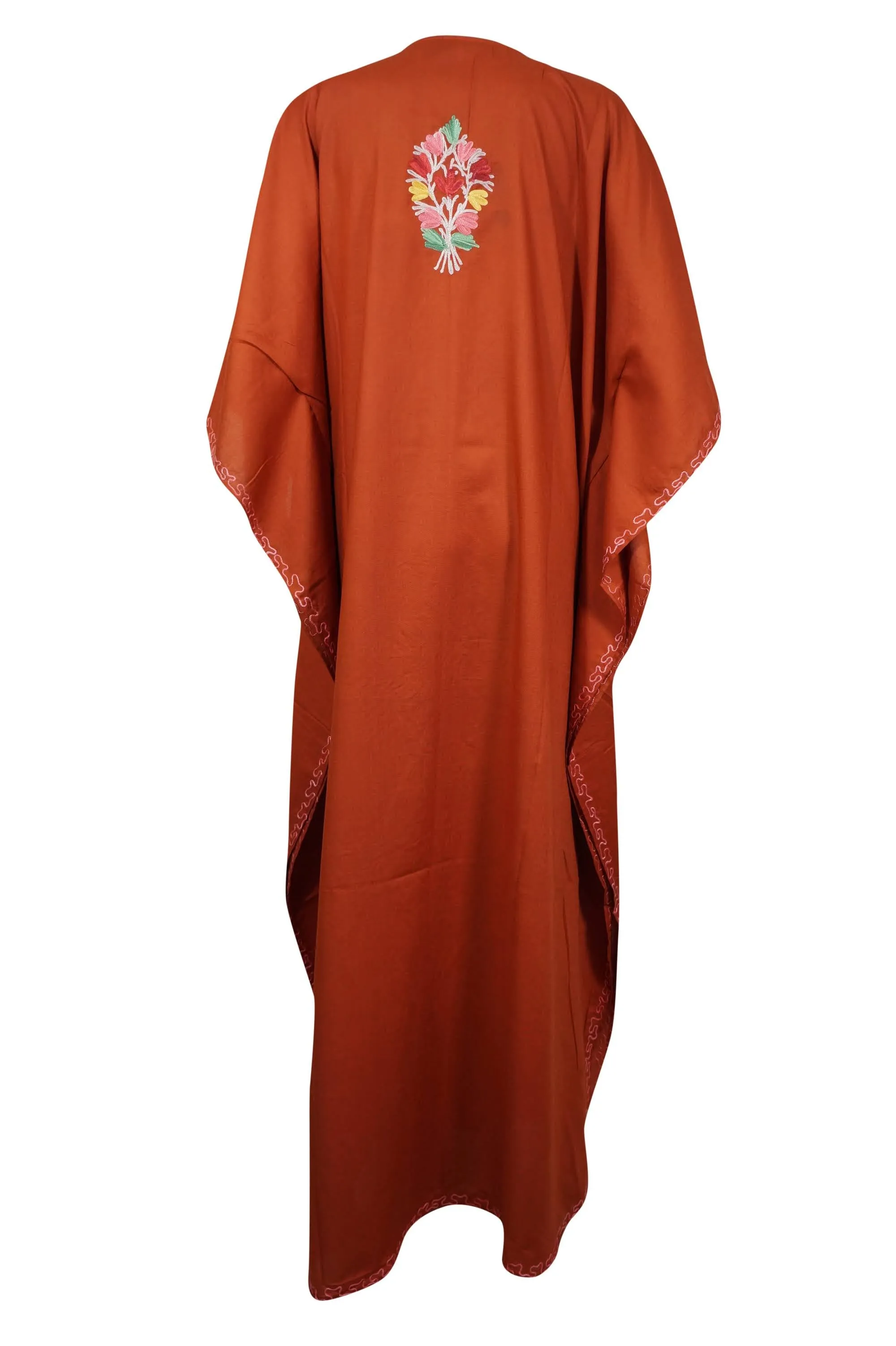 Womens Floral Embroidered Caftan, Kaftan Maxi Dresses, Orange Kimono Dresses, 3XL