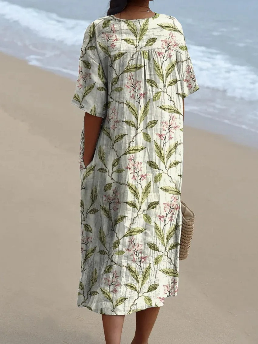 Women's Vintage Style Spring Blossom Pattern Printed Flowy Dress