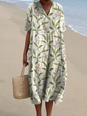Women's Vintage Style Spring Blossom Pattern Printed Flowy Dress