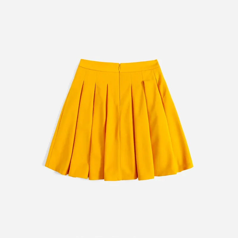 Zip Back Boxy Pleated Skater Skirt