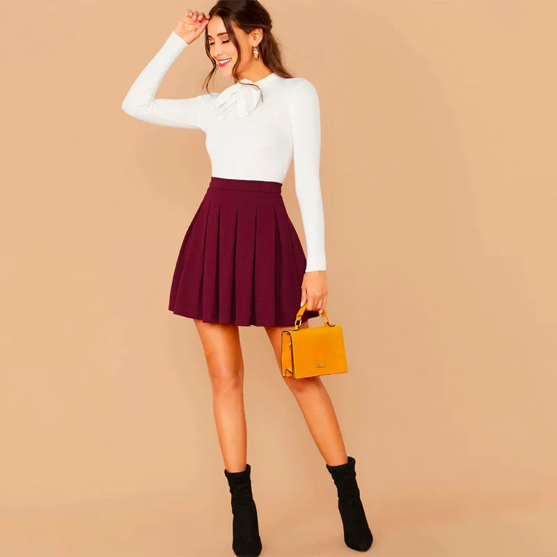 Zip Back Boxy Pleated Skater Skirt