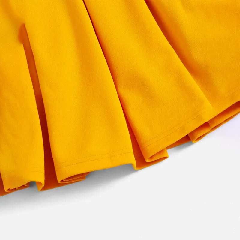 Zip Back Boxy Pleated Skater Skirt