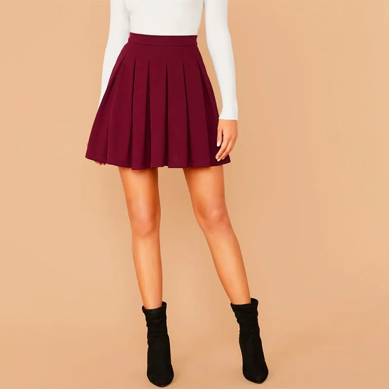 Zip Back Boxy Pleated Skater Skirt