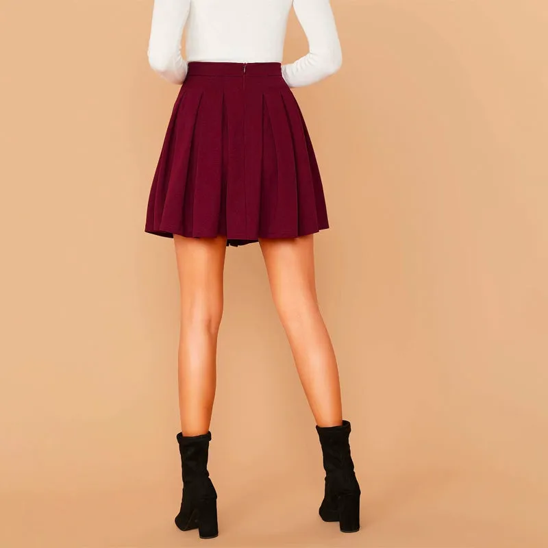 Zip Back Boxy Pleated Skater Skirt