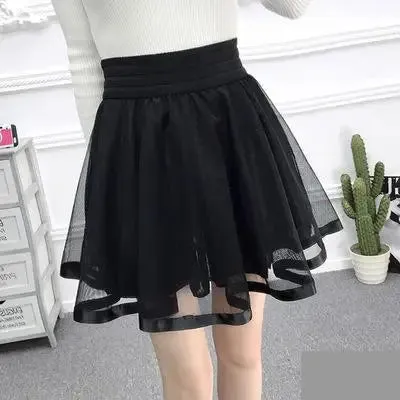Zuolunouba New Casual Grid Cherry Blossoms Floral Lace Skirts Women A-line Mini Black Skirts Female High Waist Prevent Exposure