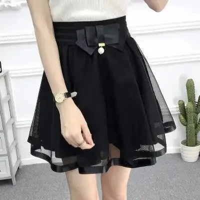 Zuolunouba New Casual Grid Cherry Blossoms Floral Lace Skirts Women A-line Mini Black Skirts Female High Waist Prevent Exposure